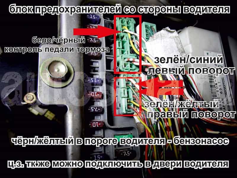 Honda Accord 1998 - повороты, тормоз Honda Accord 1998 - подключение к поворотам и педали тормоза