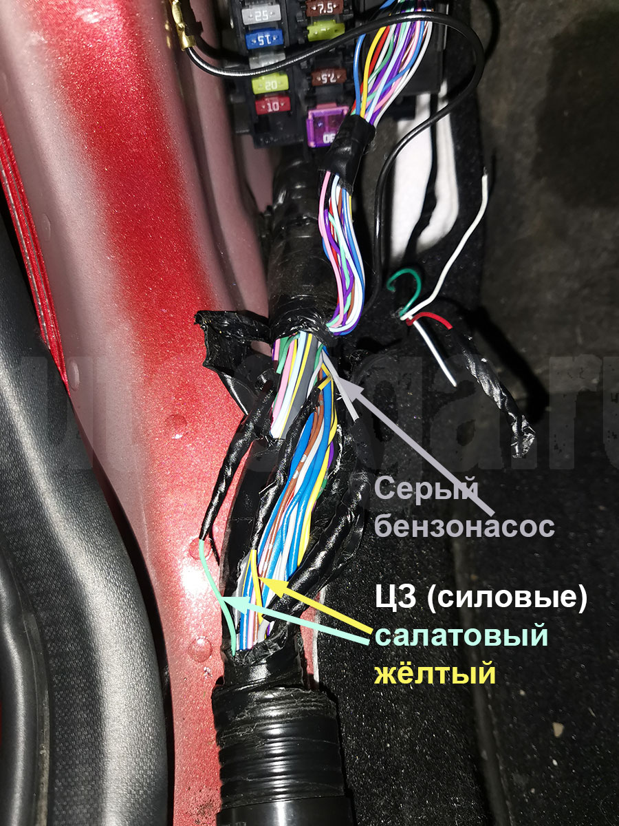 Mazda CX-5 2017: бензонасос и центральный замок в левом пороге Mazda CX-5 2017: жгут левого порога бензонасос и силовые провода центрального замка